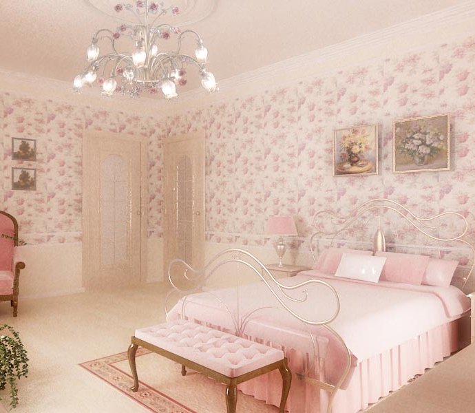 Дом в с. Лески (Одесса) . Спальня в розовых тонах
